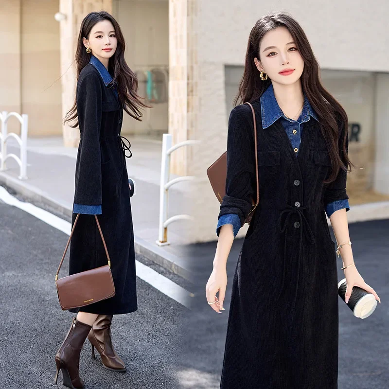 Элегантное платье с длинными рукавами осень 2024 новинка облегающая талию