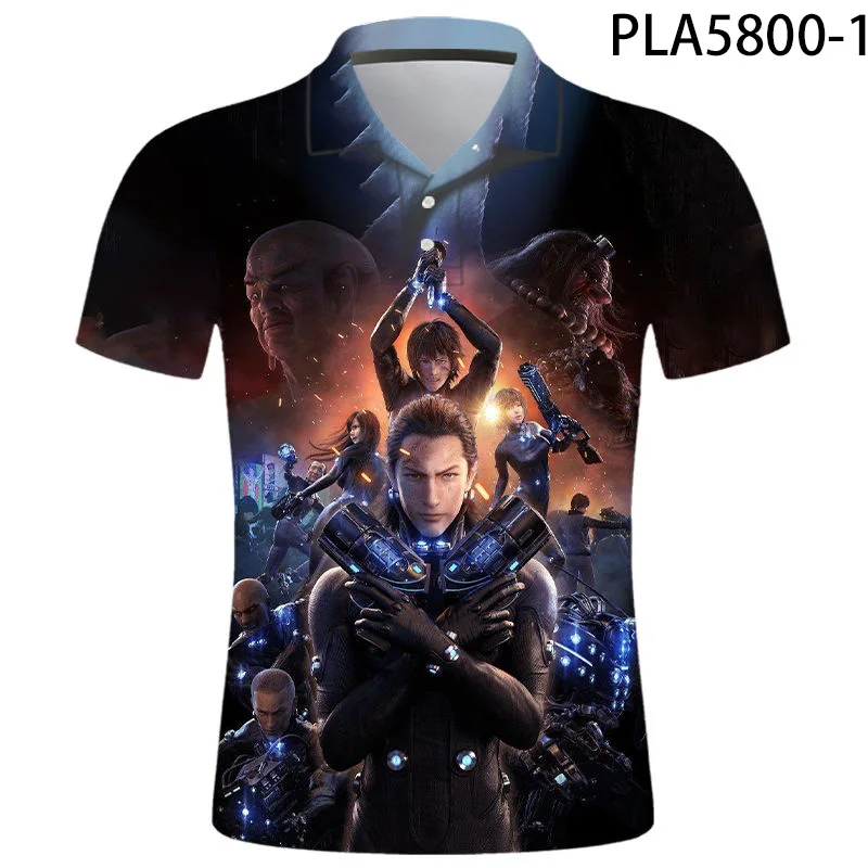 

2020 New Men Shirts Streetwear Summer Short Sleeve Animation Gantz 3D Printed Ropa De Hombre Fashion Casual Polo Homme Camisa