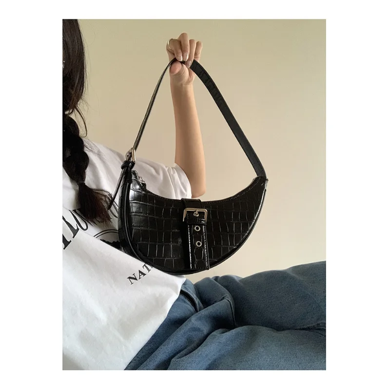 Spring 2023 Summer New Women's Bag Bag Fashion Black Crocodile Pattern Shoulder Underarm Bag All-Match Fashion Handbag for Women