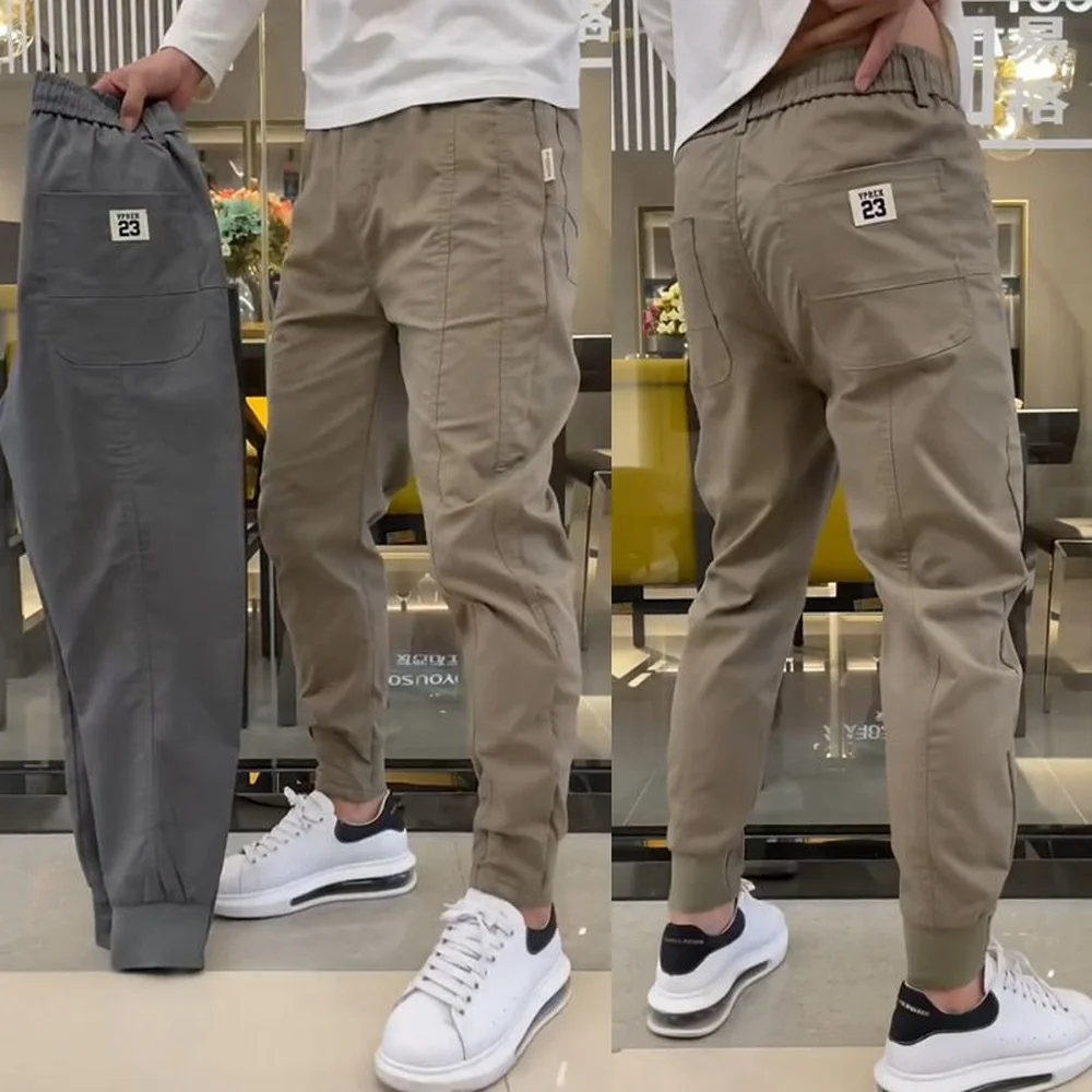 Брюки мужские облегающие однотонные Повседневная Уличная одежда модные штаны