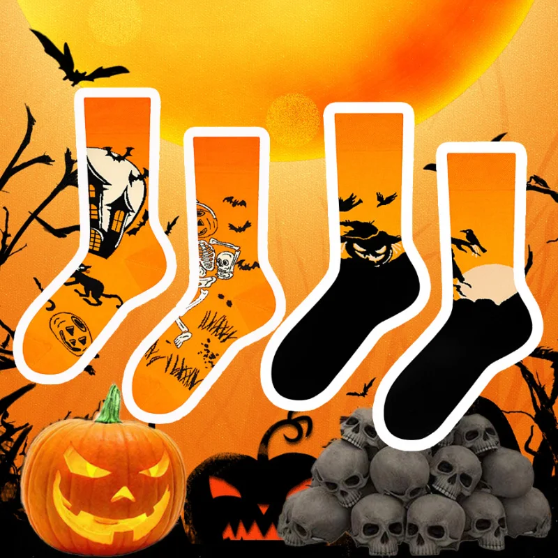 

Осень Хэллоуин Творческие носки из чистого хлопка средней длины забавные носки с тыквой жаккардовые носки для мужчин и женщин парные носки-трубы