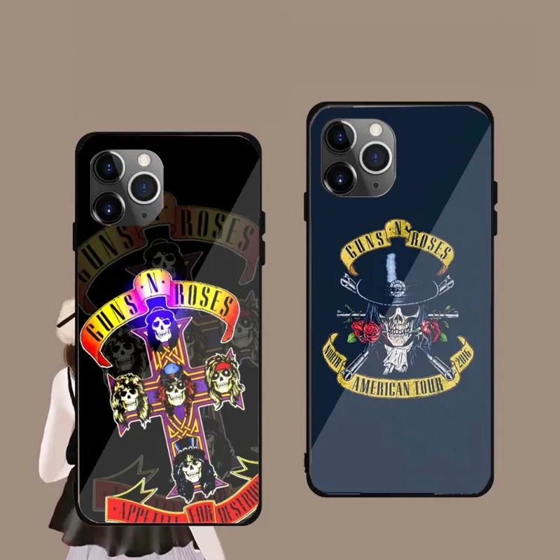 

Чехол Guns Rose для телефона IPhone 14, 13, 12, 11, XS, X, 8, 7, 6 Plus, Mini Pro Max, SE 2022, черный стеклянный чехол из ТПУ для телефона