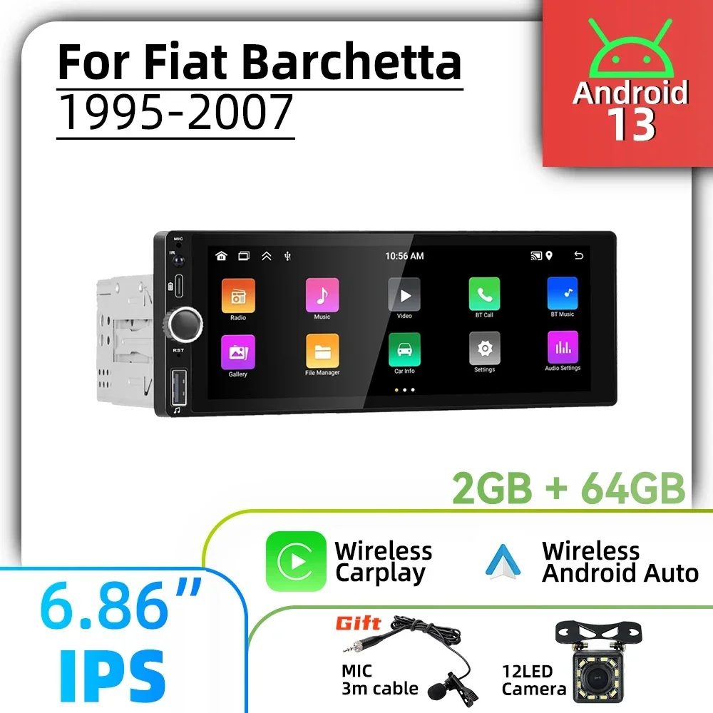 1Din Android радио для Fiat Barchetta 1995-2007 Carplay Auto 6 86 &quotэкран стерео автомобильный