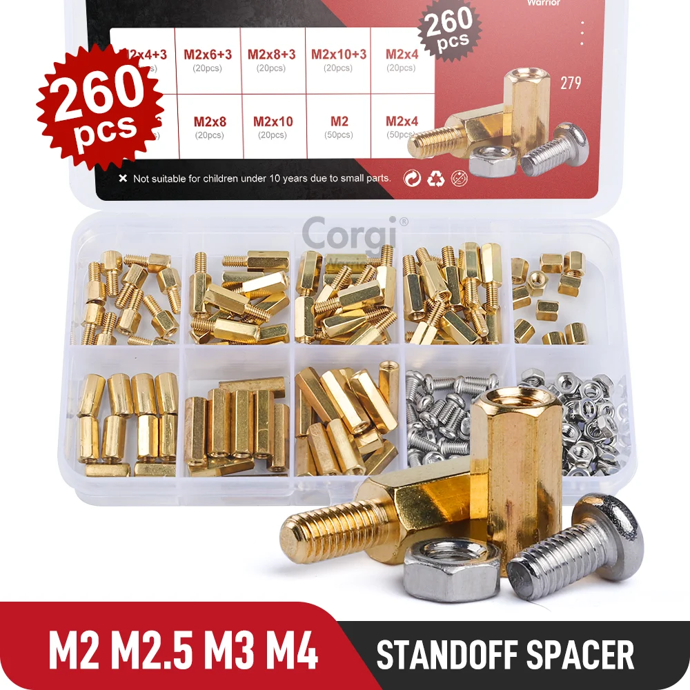

M2 M2.5 M3 M3 M4 Brass Standoff Kit Hex Column Spacer Screw Motherboard Standoffs Spacers Nut Male Female for PCB Circuit Board
