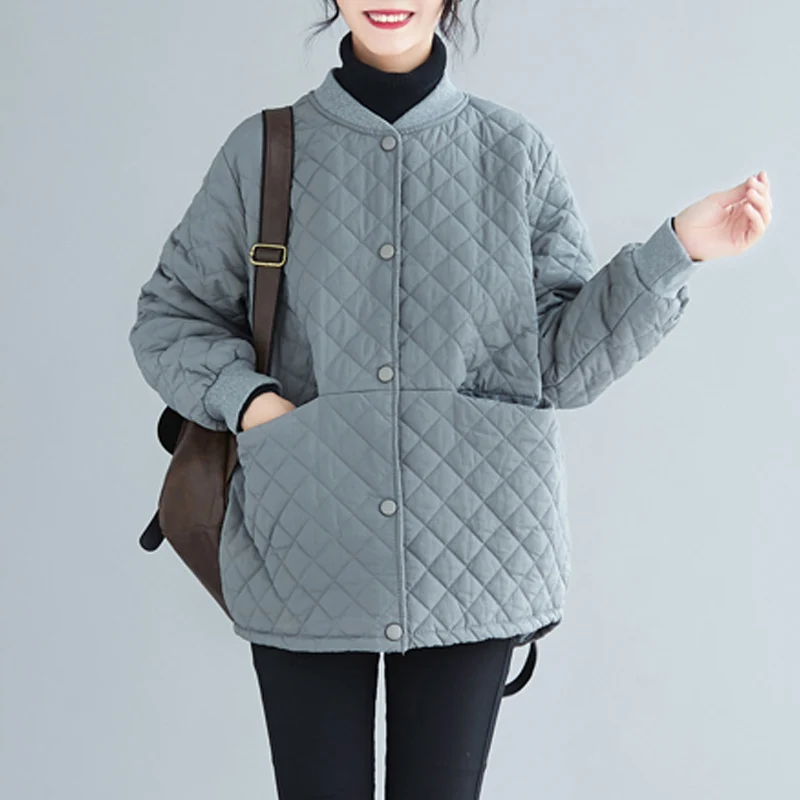 

Парка женская оверсайз, зимняя одежда 2021, Литературная свободная хлопковая куртка, стеганая однотонная хлопковая куртка для женщин