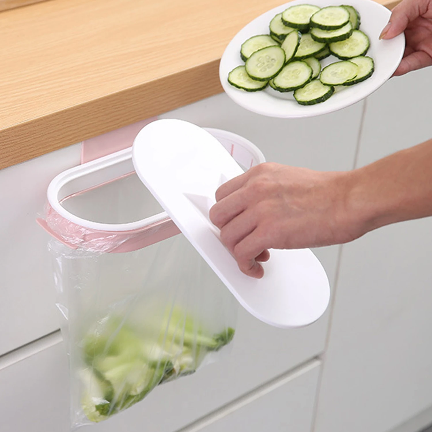 

Kitchen Countertop Trash Can with Lid Cabinet Door Bucket Under Sink Hanging Waste Garbage Bag Bin Tool for Supplies