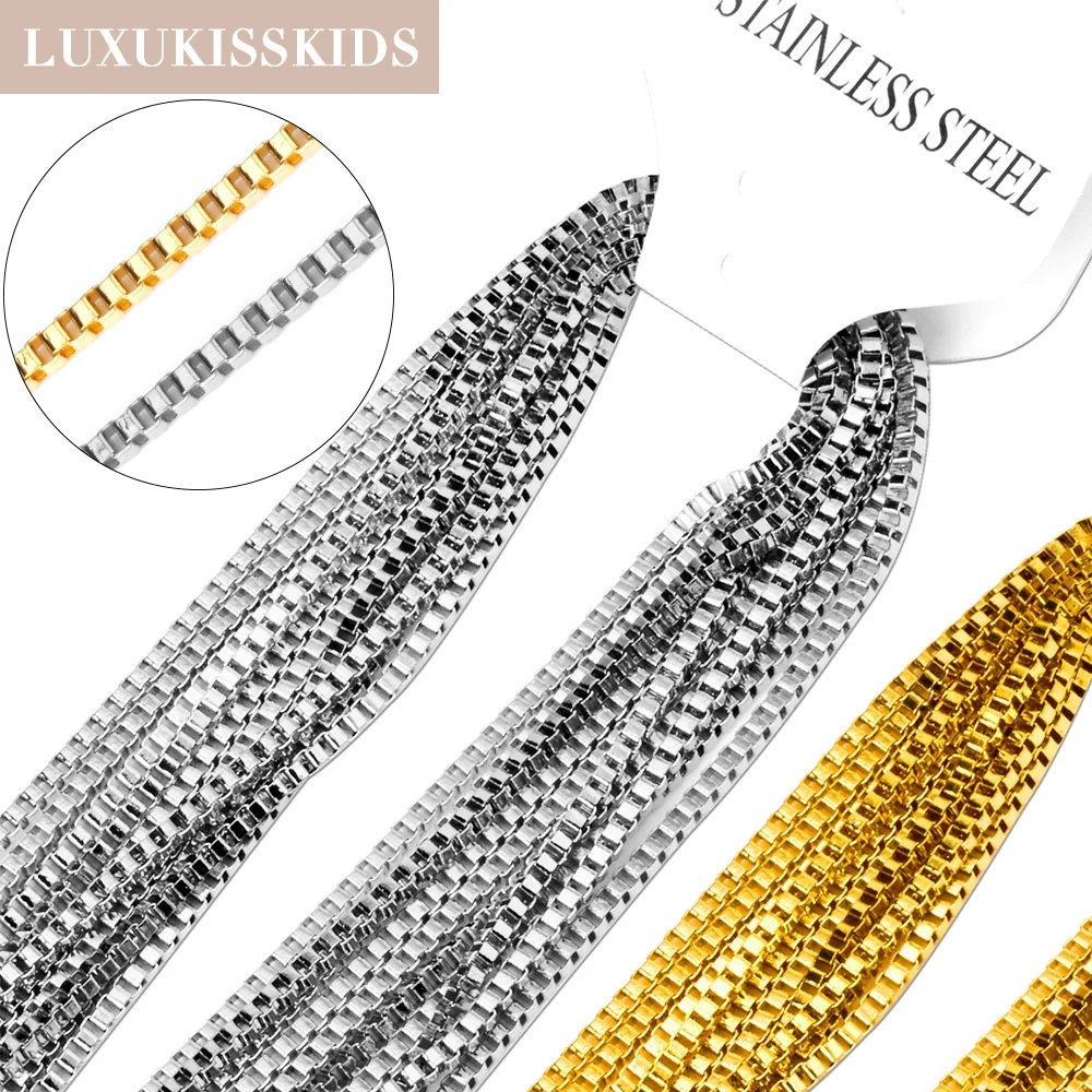 

LUXUKISSKIDS Bulk Square Box Chains 10pcs/Lots 2mm Gold/Silver Color Popcorn Chain Jewelry Rolo Necklace Wholesale High quality