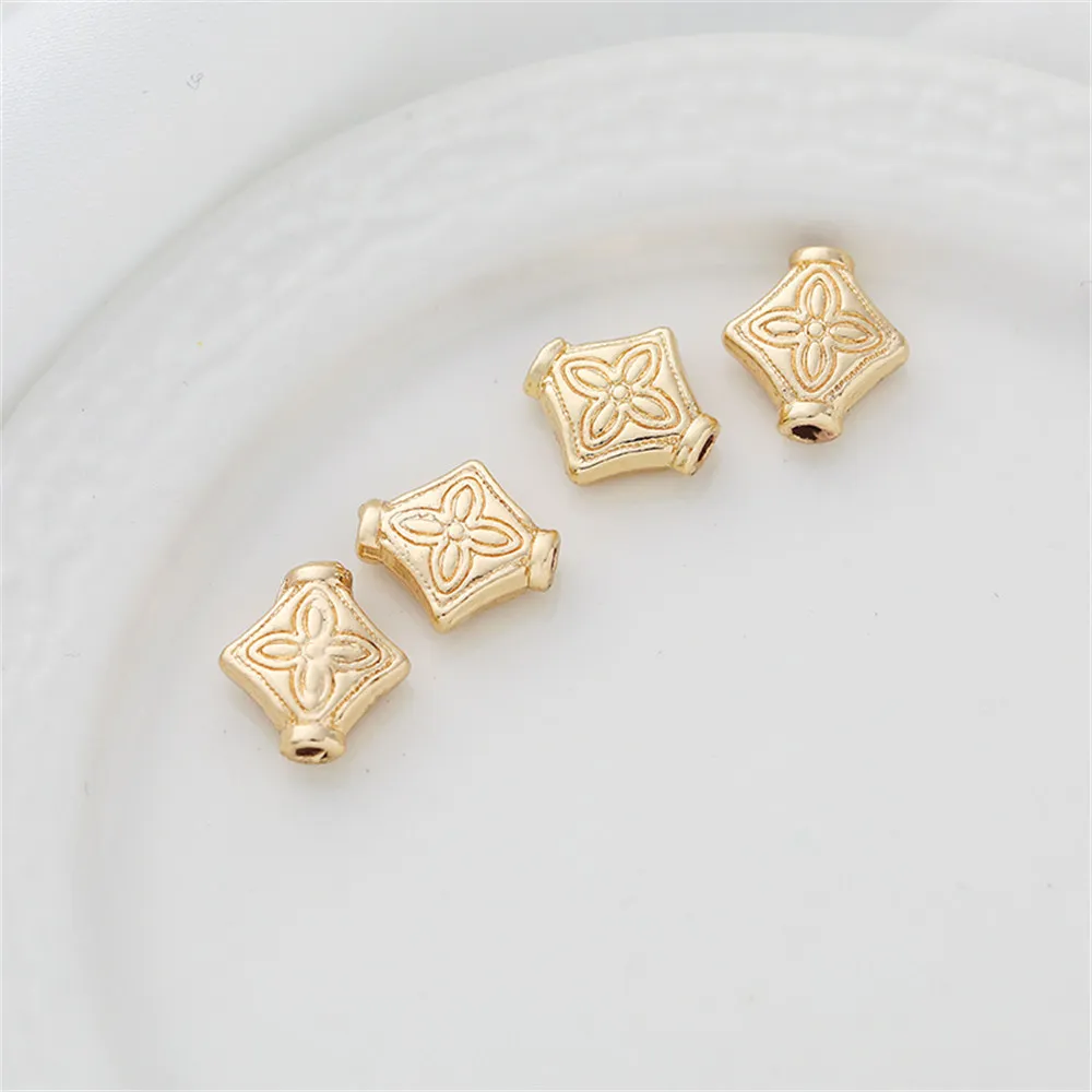 

10pcs 14k bag gold color argyle pattern 10mm through hole beaded diy accessories necklace bracelet Accessory accessories