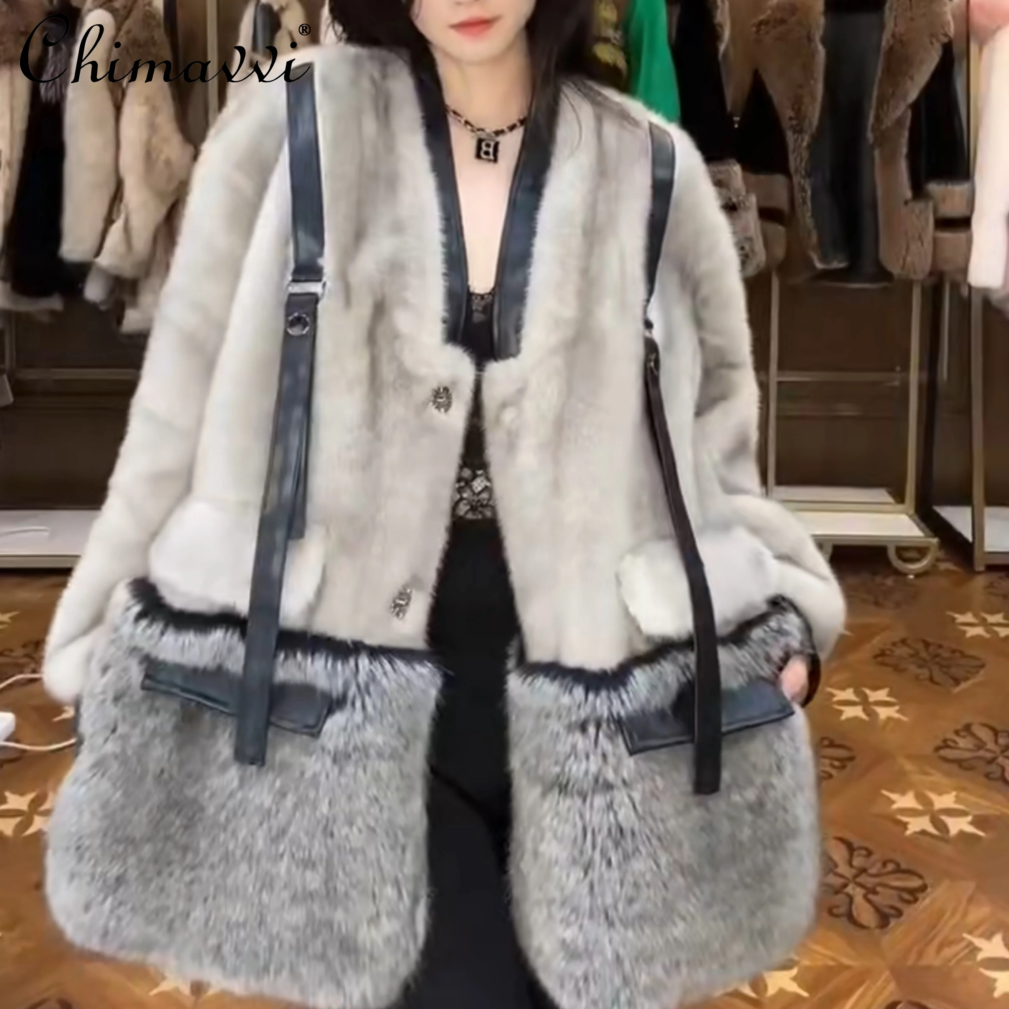 New Coats European Fashion Simple Long Sleeve Toka Double Face Wool Leather Jacket Women Elegant Streetwear Mid-Length Fur Coat