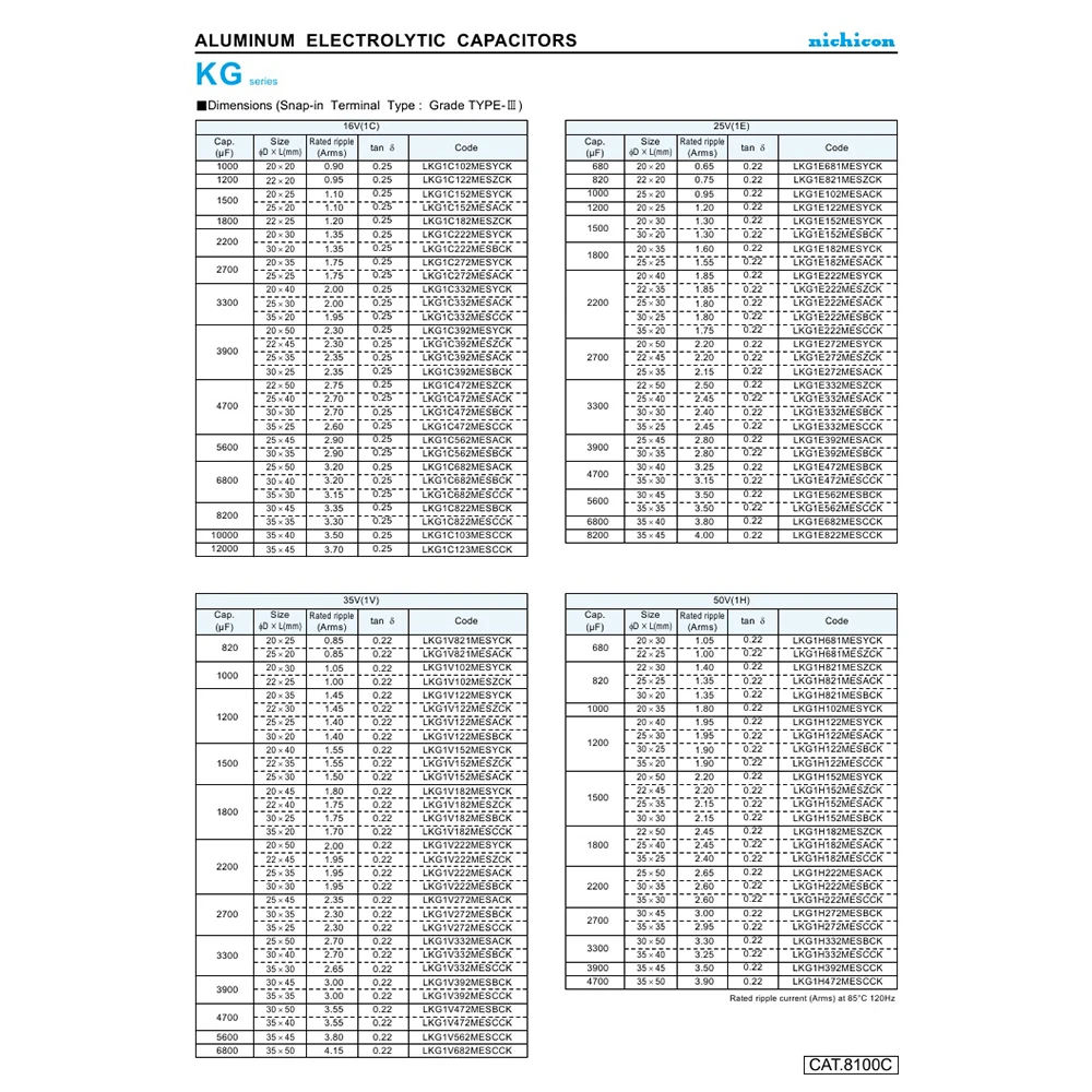 Конденсаторы Nichicon KG тип I 35 в 6800 мкФ 22x40 мм 85 ° 10 2 шт./10 шт