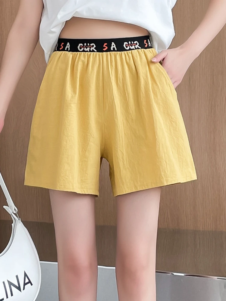 2022 Summer New Women's Shorts Fashion Simple Loose High Elastic Elastic Waist Casual Wear Cotton and Linen Shorts Women Pants