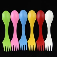6pcs plastic spoon knife fork 3 in 1 spork cutter camping hiking tableware combo outdoor picnic cutlery utensils travel gadget