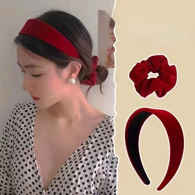 Hair Hoop Headband Velvet Headbands For Women Girls Non-slip Hairbands Hair Accessories Red Bow Hairpin Hair Tie