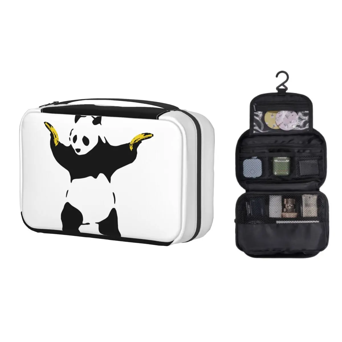 

Funny Bad Panda With Bananas Makeup Bag Cosmetic Organizer Fashion Banksy Graffiti Street Art Hanging Storage Toiletry Bags