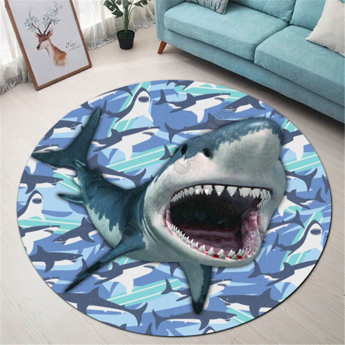 

Love Shark Premium Round Rug 3D Printed Rug Non-slip Mat Dining Living Room Soft Bedroom Carpet 07