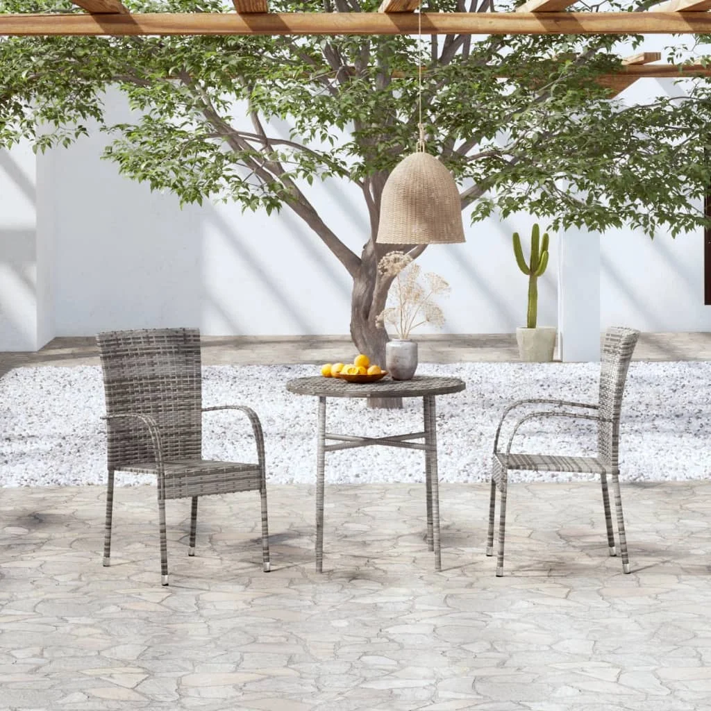 

3 Piece Garden Dining Set,Patio Table and Chair Set, Poly Rattan Grey
