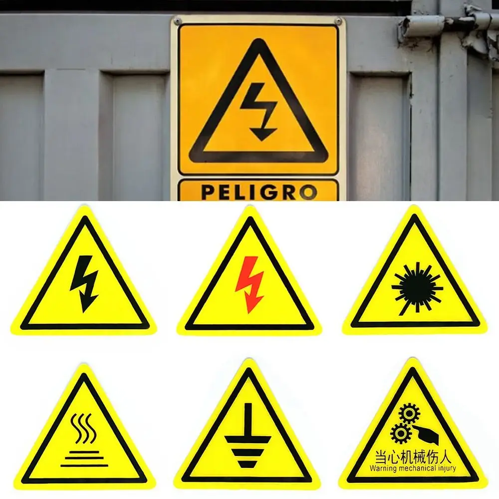 

5pcs 6 Styles Warning Sticker New Yellow Accessories Electrical Shock Hazard Adhesive Labels Danger Forelectric Box