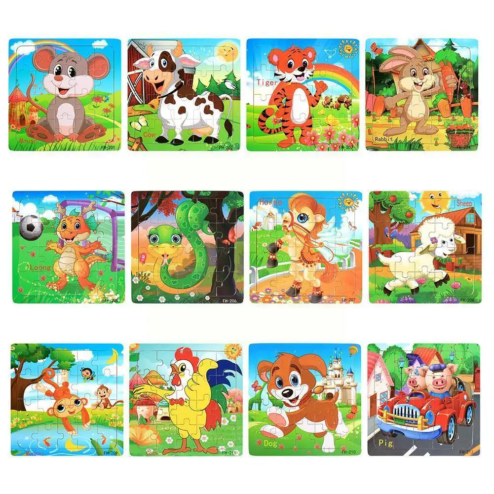 

20 Pieces Wooden Puzzle Kids Toy Cartoon Animal Wood Toy Educational Early Toys Brain Puzzles Gift Jigsaw Learning Children W5w1