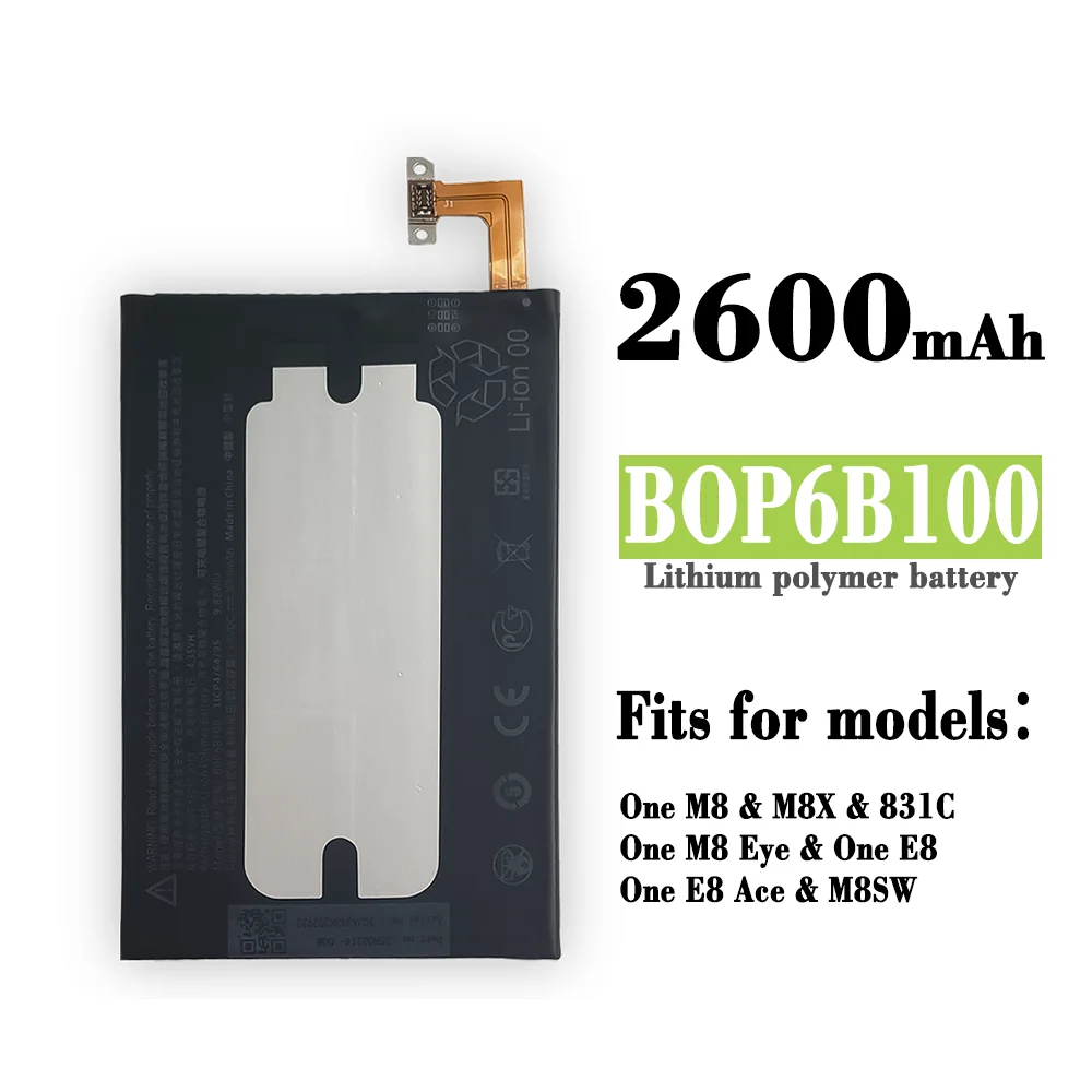 

100% Warranty 2600mAh BOP6B100 Li-polymer Battery Pack For HTC one 2 M8 W8 E8 Dual Sim M8T M8W M8D M8x M8e M8s M8si One2 One+