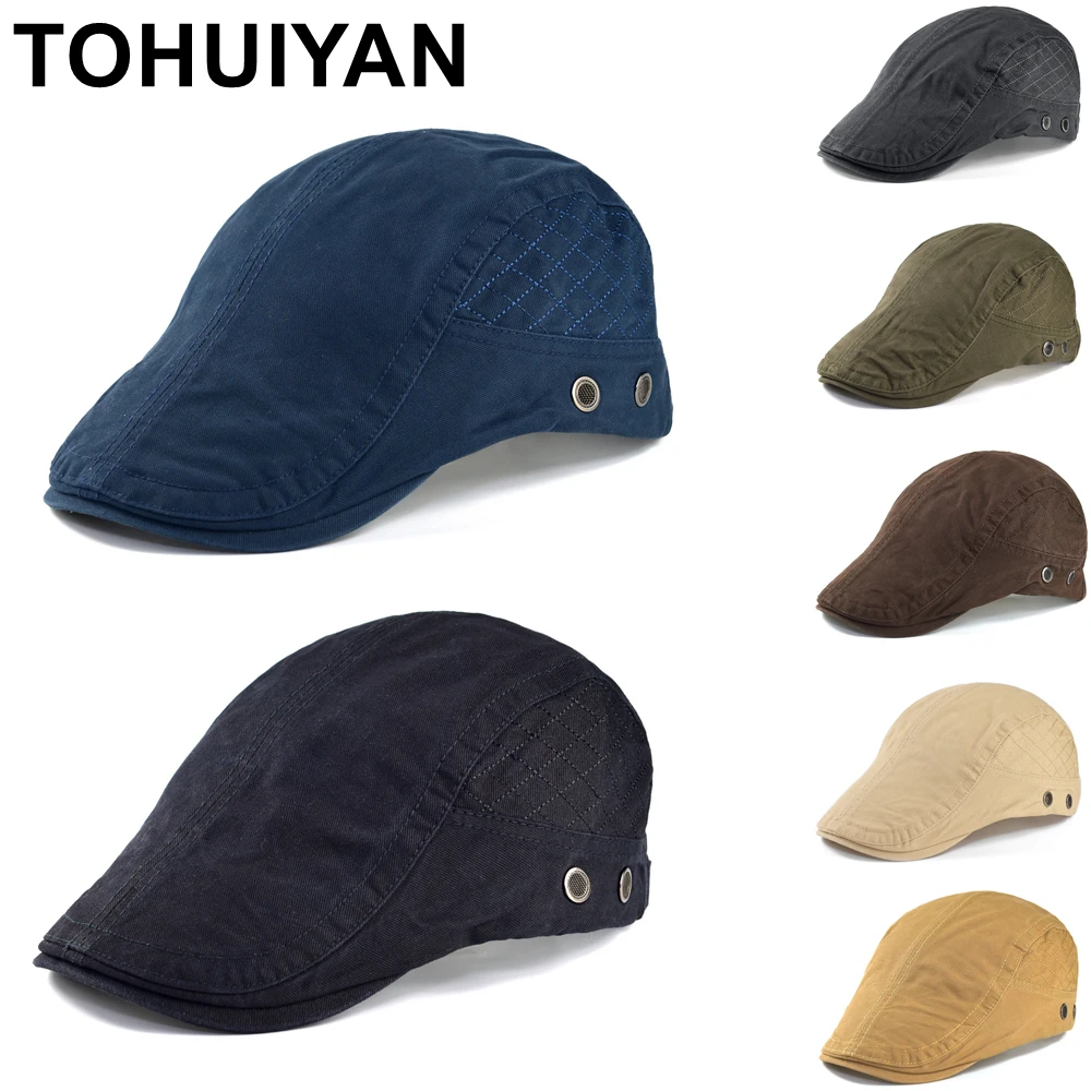 

TOHUIYAN Newsboy Hats For Men Summer Autumn Casual Cotton Cabbie Cap Bone Masculino Boina Beret Hats Women Adjustable Ivy Caps