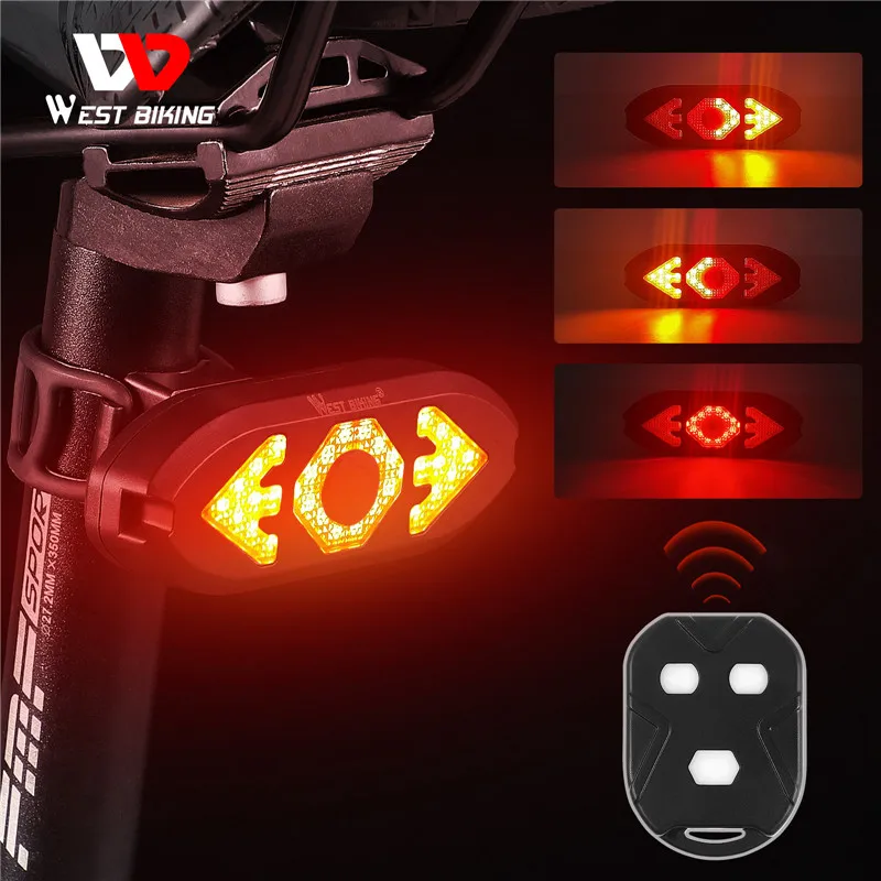 

WEST BIKING Smart Bike Light Turn Signals Light USB Rechargeable Wireless Remote Tail Lights Rear Lamp Bicycle Accessories