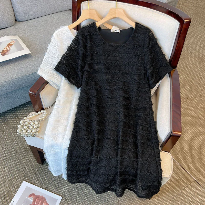 

2023 Women Summer Dress Big Size Women Clothing 60-175kg 5XL 6XL French Lace Elegant Dresses Straight Mid Length Dress Vestidos