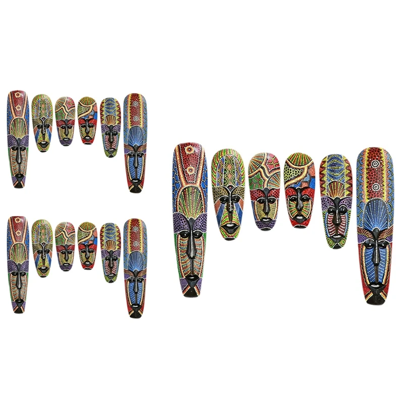 

Wooden Wall Hanging Solid Wood Carving Painted Facebook Wall Decoration Bar Home Decorations African Totem Mask Crafts