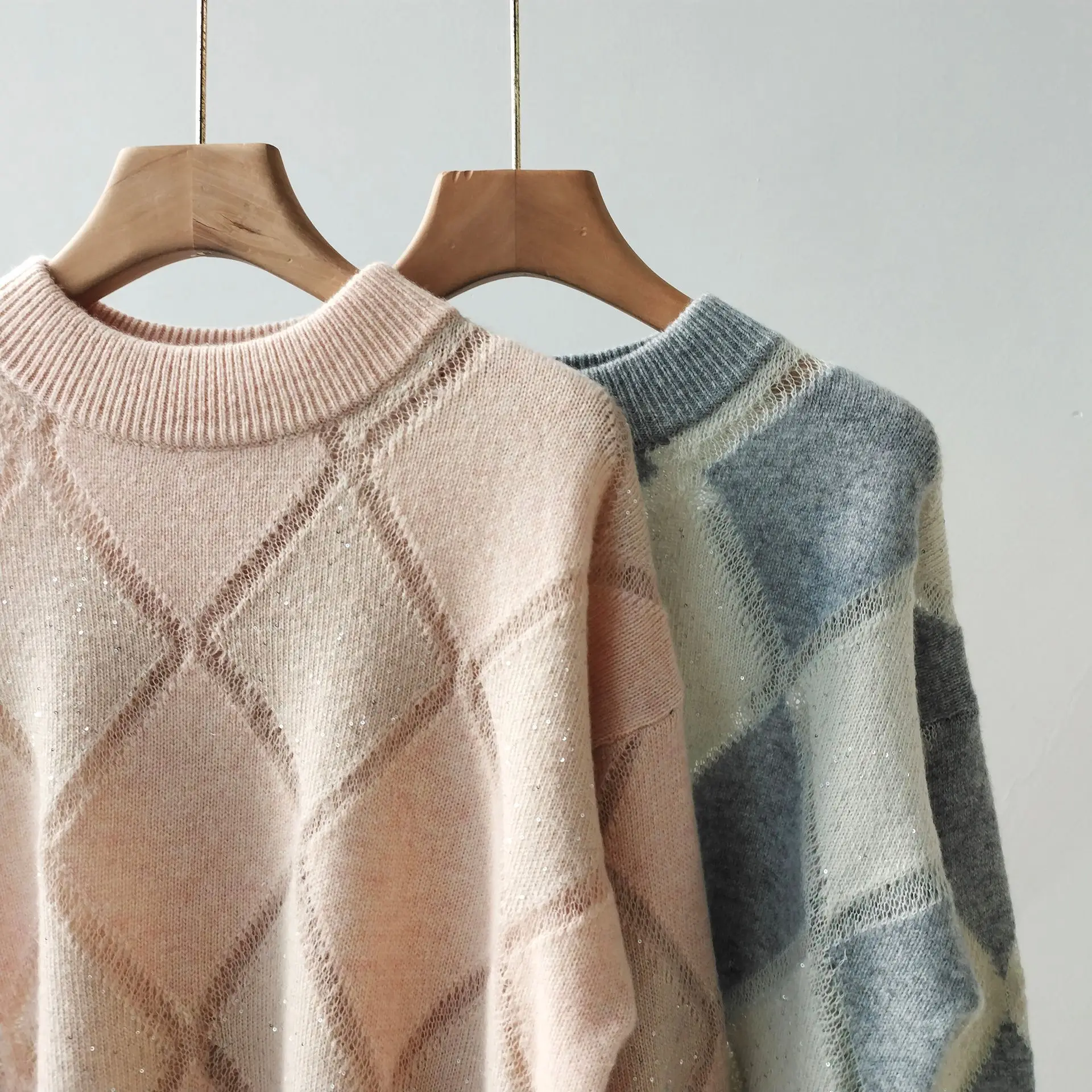 Женские осенне-зимние пуловеры с ромбическими блестками шерстяной мохеровый