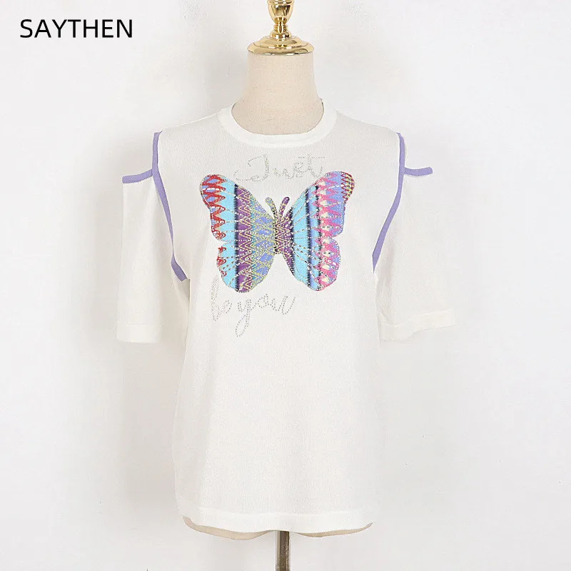 

Свитер женский трикотажный свободного покроя, с коротким рукавом