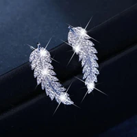 1 pair women earrings leaf rhinestones jewelry electroplating sparkling stud earrings for wedding