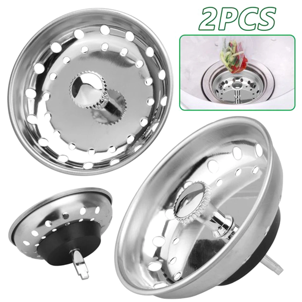 

2pcs Sink Strainer Accessories Home Kitchen Practical Anti-clogging Dishwasher Safe Silver Stainless Steel Durable Drain Stopper