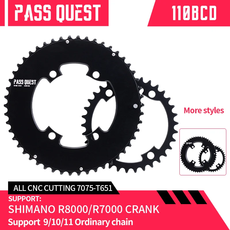 PASS QUEST 110BCD Double Chainring 54-40T for R7000/R8000/R9100/5800 6800 DA9000 Bicycle Crankset Compatible with 9/10/11 Chains