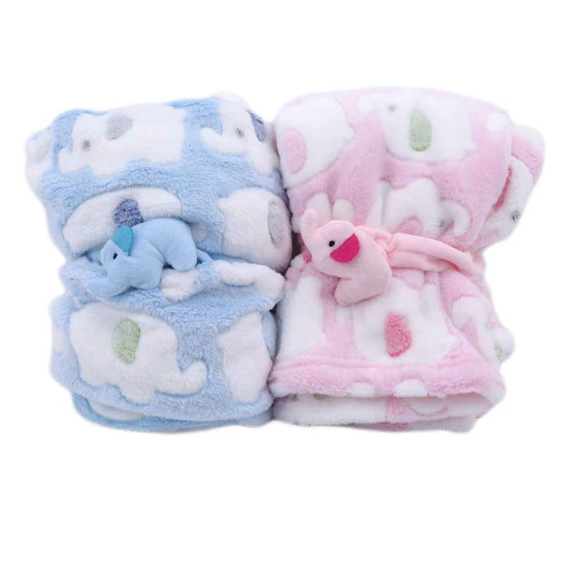 

Cute Elephant Cartoon Baby Blanket Newborn Elephant Air Conditioning Quilt Coral Velvet Pillow Quilt dual-use Baby Products
