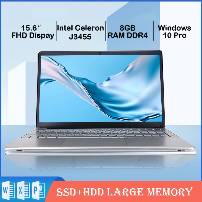 15.6 Inch Large Memory Laptop 8GB RAM  Notebook Windows 10 Pro Intel J3455 Celeron Quad Core  WIFI BT HDMI