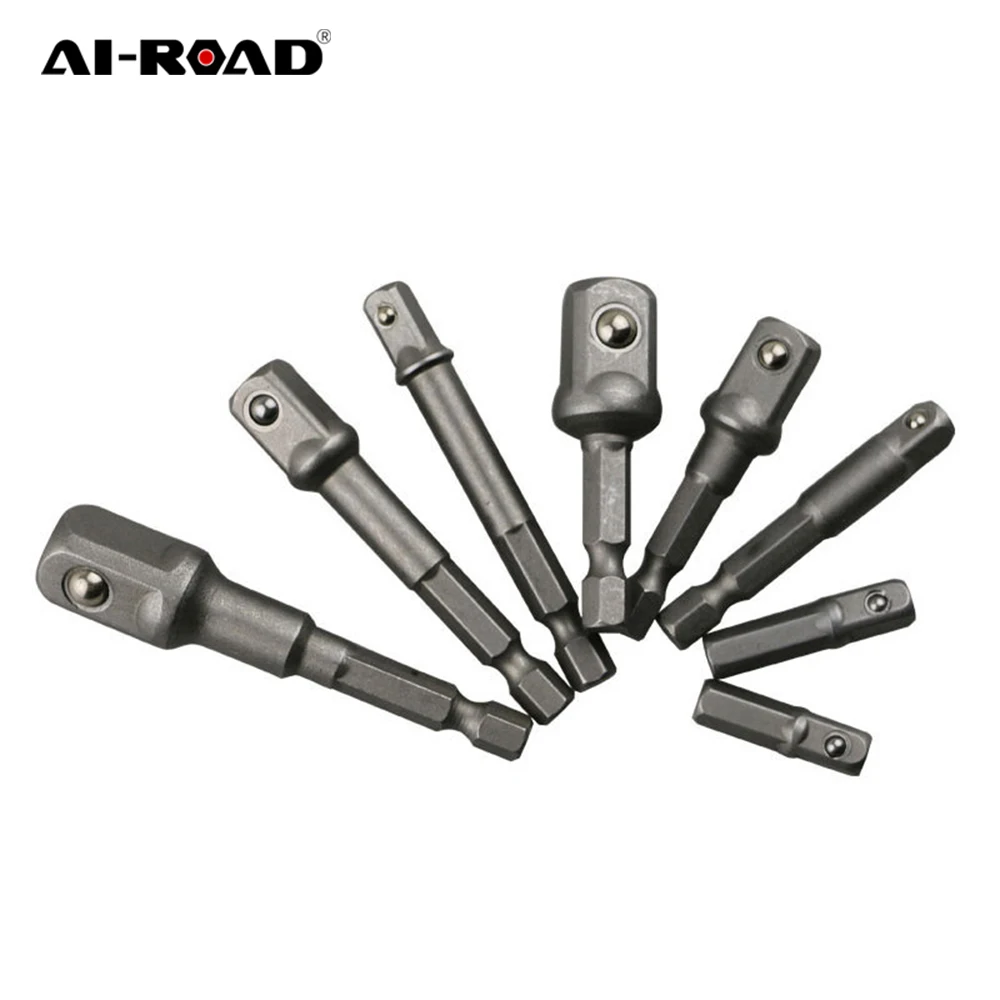 8 Pieces Socket Adapte Bits Set Hex Drill Nut Driver Power Shank 1/4" 3/8" 1/2" Connecting Rod Head Extension Drill Bits Tools