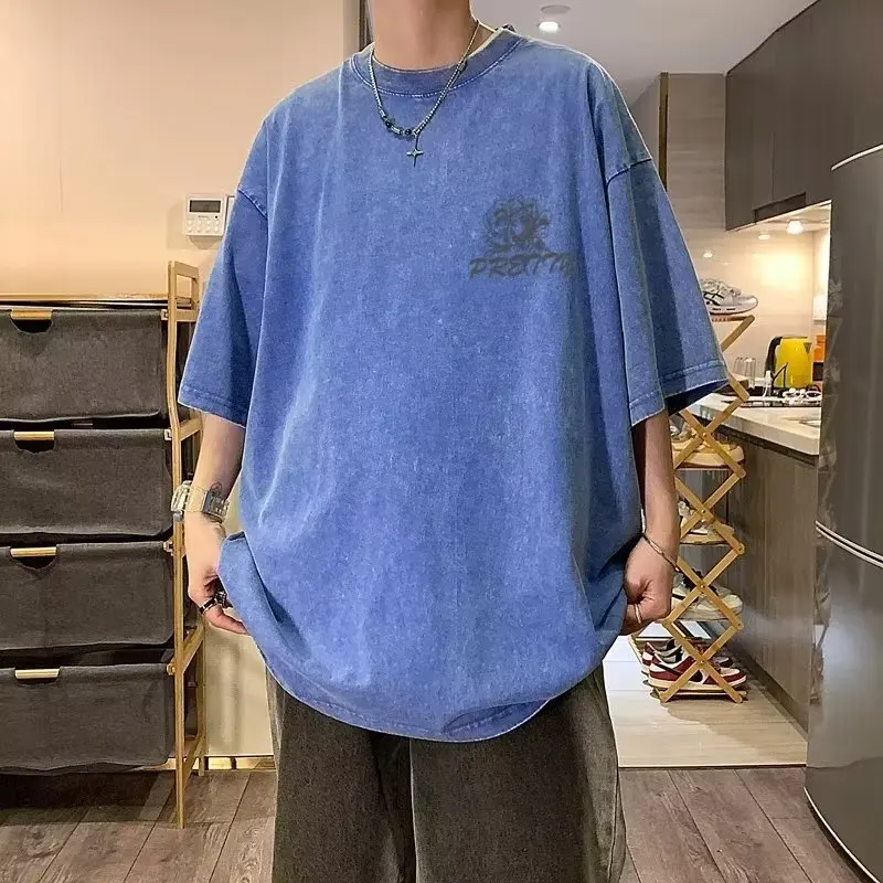 

Y2K Men Oversize print Roses Fashion T Shirts Cotton 2023 Summer Classical Casual T-shirts Short Sleeve O-Neck Tees Tops