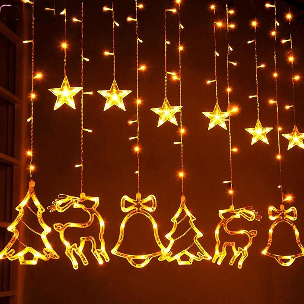 Elk Bell String Garland Curtain Light LED Christmas Decor For Home Christmas Tree Ornament 2021 Navidad Xmas Gift New Year