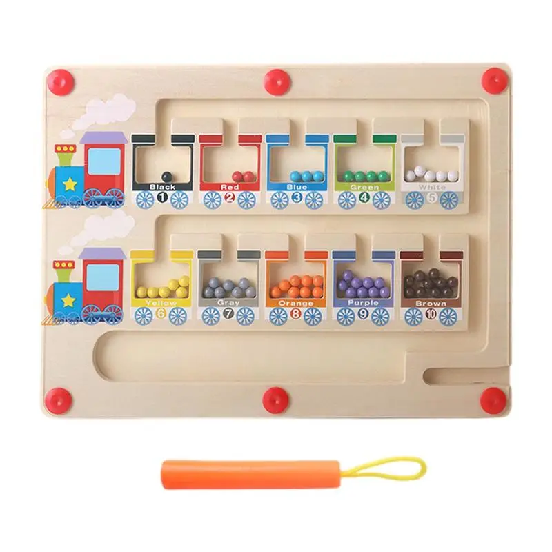 

Магнитный лабиринт с цветами и цифрами, обучающий подсчет, цвет, настольная деревянная магнитная головоломка Монтессори, настольная игра для обучения