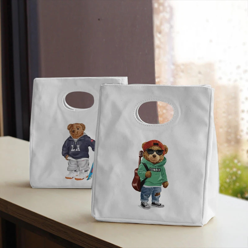 

Doll Bear Canvas Neutral Insulated Lunch Bag Canvas Tote Bag Thickened Neutral Reusable Office Picnic Portable Food Storage Bag