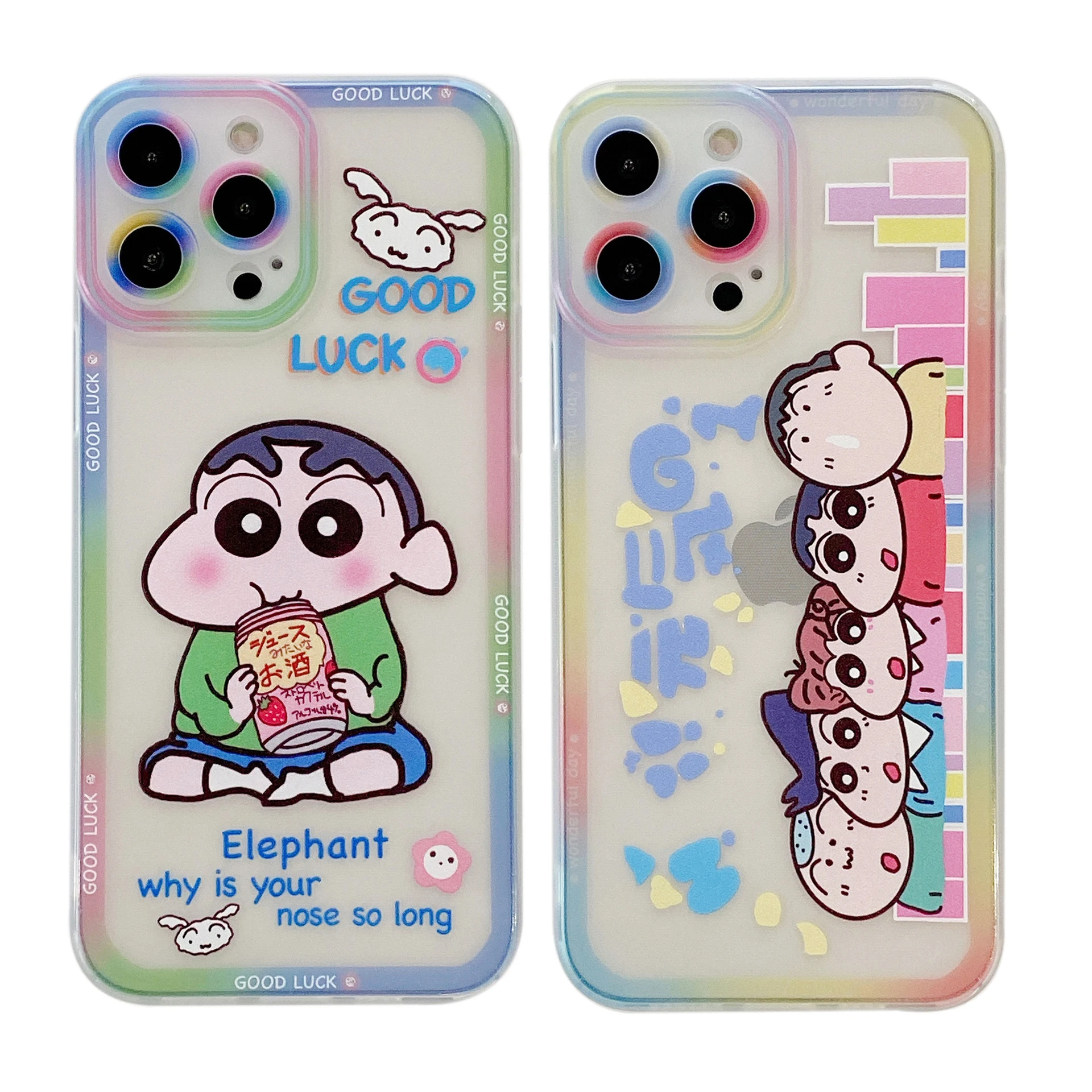 

Bandai Fantasy Rainbow Border Crayon Shin-chan Transparent Phone Case For iPhone 11/12/13 Pro Max Protective Kawaii Cover Girls