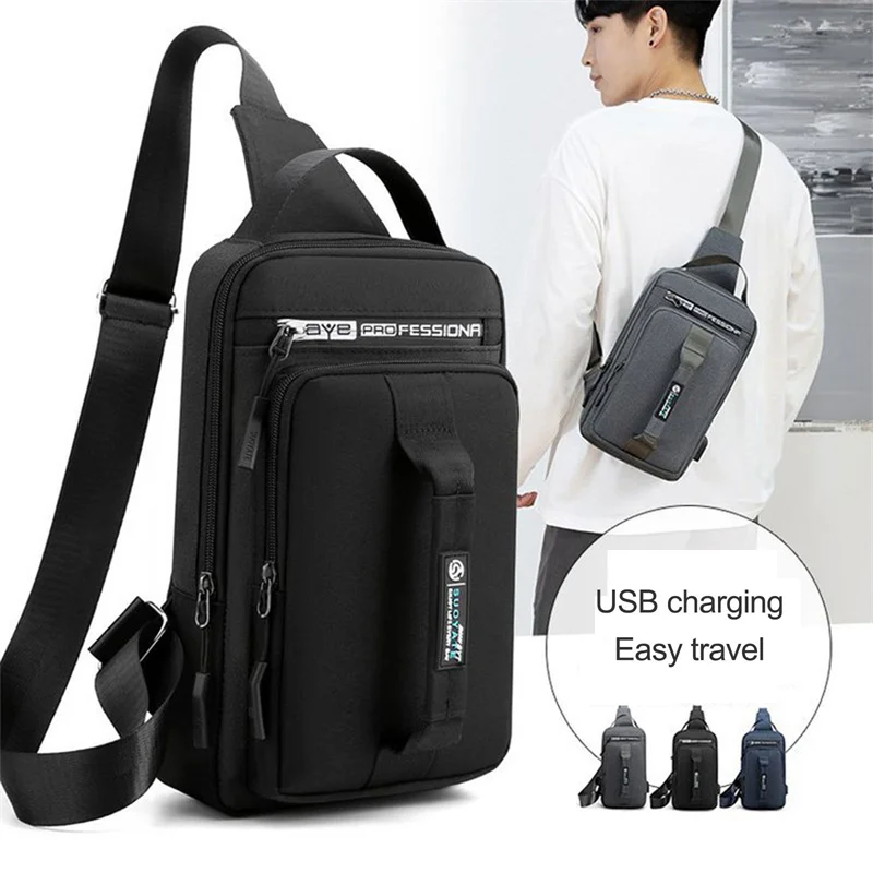 

Multifunction Crossbody Bag Men USB Charging Chest Pack Short Trip Bag Shoulder Bags