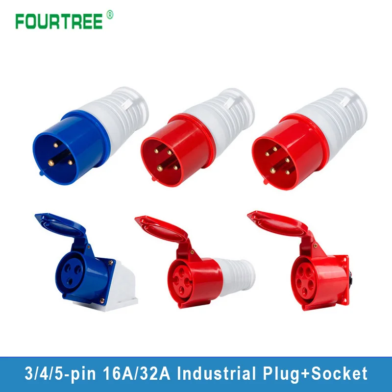 

Industrial Plug and Socket 3Pin 4Pin 5Pin Electrical Connector 16A 32A IP44 Waterproof 220V 380V 415V Male Female