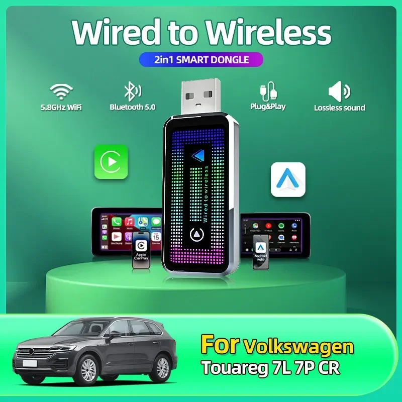 Фото Новинка 2025 года, беспроводной адаптер Carplay Android Auto 2in1, смарт-бокс, WIFI BT, автоматическое подключение для Volkswagen Touareg 7L 7P CR №1