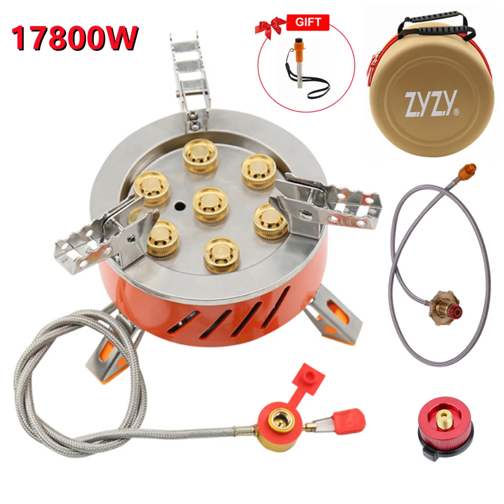 

ZYZY 7 Heads Camping Stove Portable Foldable Outdoor Gas Stove 17800W High-power Camp BBQ Picnic Gas Burner Tourist Equipment