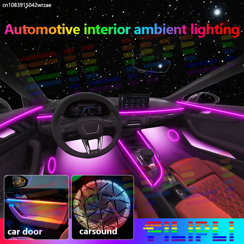 Фото Для Audi A6 e-tron 2025 2026 RGB-подсветка салона автомобиля, комплект светодиодных лент с эффектом дыхания, управление через приложение, аксессуары. №3
