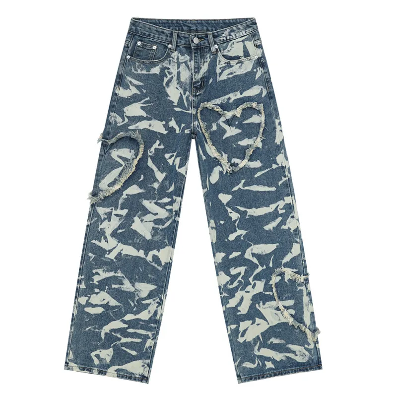 Мужская одежда осень 2024 уличные джинсы с принтом Love трендовые джинсовые брюки в