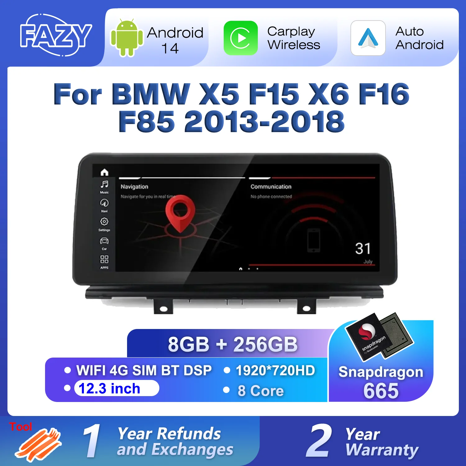 12 3 дюйма 8 + 256 ГБ Android 14 CarPlay для BMW X5 F15 X6 F16 F85 2013-2018 автомобильный радиоприемник