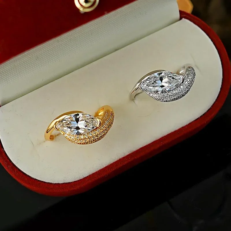 Легкое серебряное кольцо XUYUANFEN Curve Horse Eye 925 инкрустацией из высокоуглеродистым