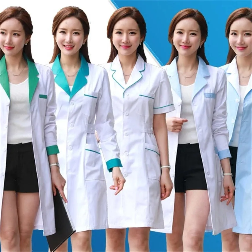2022 Lab Coat Nurse Uniform For Women Medical Uniforms Long Sleeve Pharmacy White Coat Doctor Costume Female Hospital Work Wear