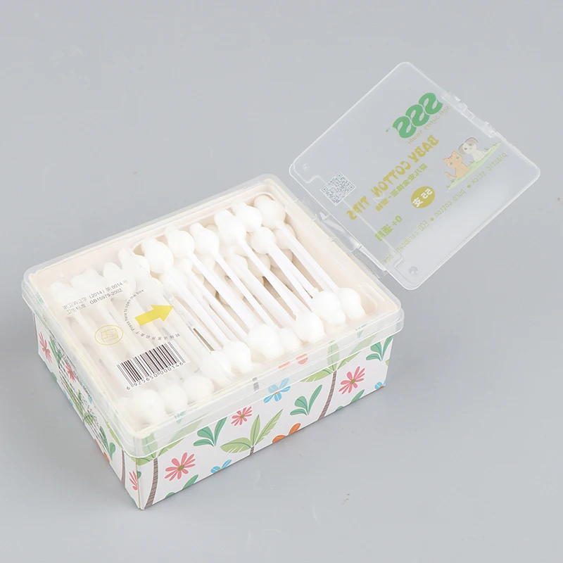 55pcs Safety Baby Cotton Swab Gourd Shape Clean Ears Sticks Medical Buds Tip Swabs Box Plastic |